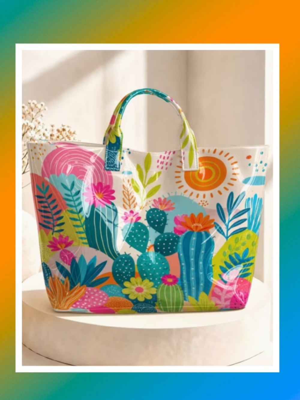 Adorable Vinyl-Coated Tote - Southwest Cactus